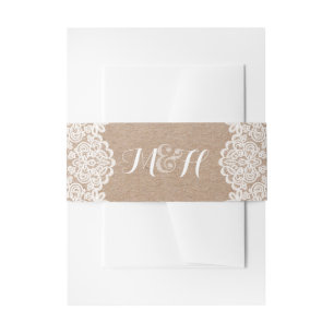 Country Lace Kraft Wedding Invitation Belly Band