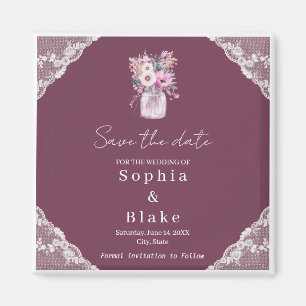 Country Lace Mason Jar Burgundy Save the Date Magnet
