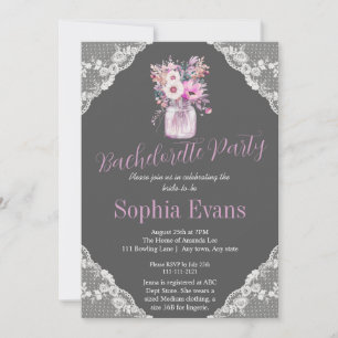 Country Lace Mason Jar Grey Bachelorette Party Invitation