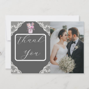 Country Lace Mason Jar Grey Thank You Card