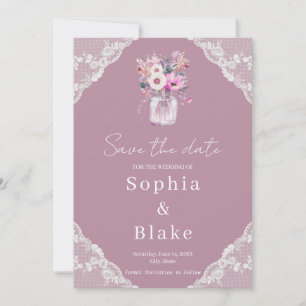 Country Lace Mason Jar Pink Save the Date Invitation