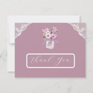 Country Lace Mason Jar Pink Thank You Card