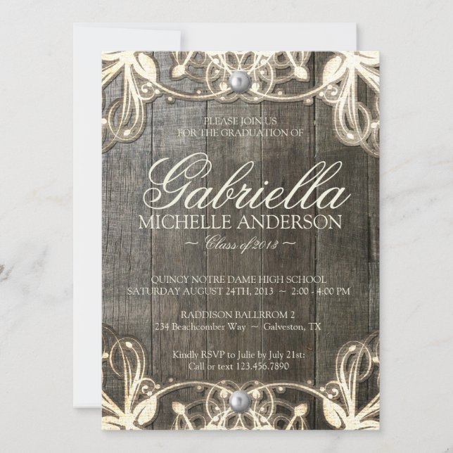 Country Lace Rustic Graduation Photo Invite (Front)