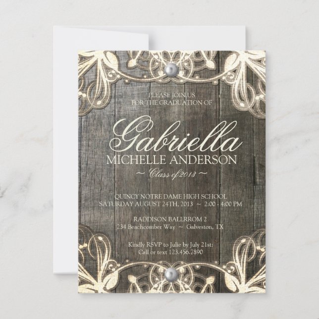 Country Lace Rustic Graduation Photo Invite (Front)