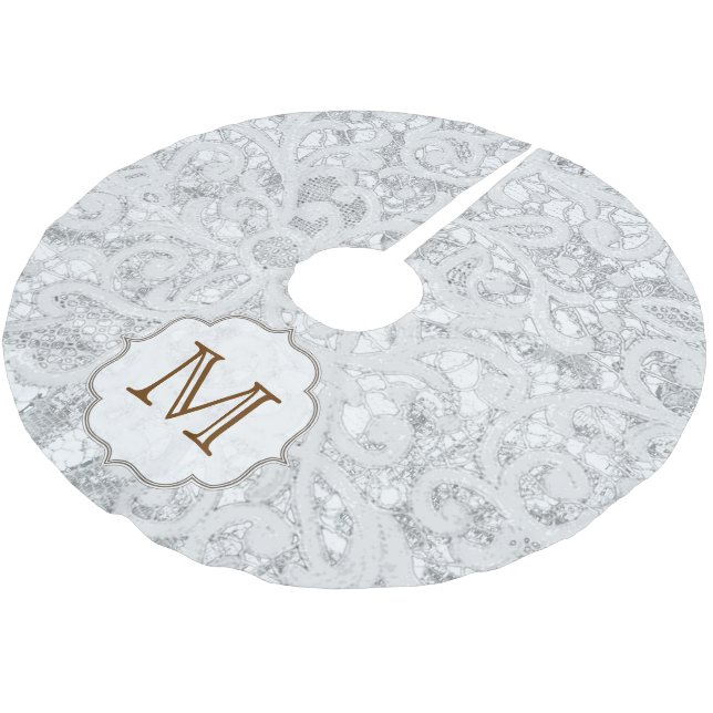 Country Lace Rustic Monogram Initial Tree Skirt (Angled)
