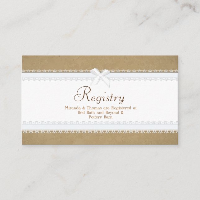 Country Lace Wedding Registry Card (Front)