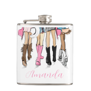 Country Ladies Cowboy Boots Hats Custom Hip Flask