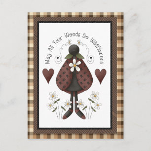 Country Ladybug cartoon fun postcard