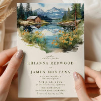 Country Lake and Barn Watercolor Wedding