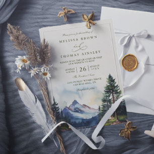 Country Lake Mountain Forest QR Code Wedding Invitation