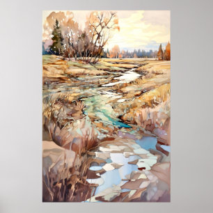 Country Landscape Watercolor Painting Poster