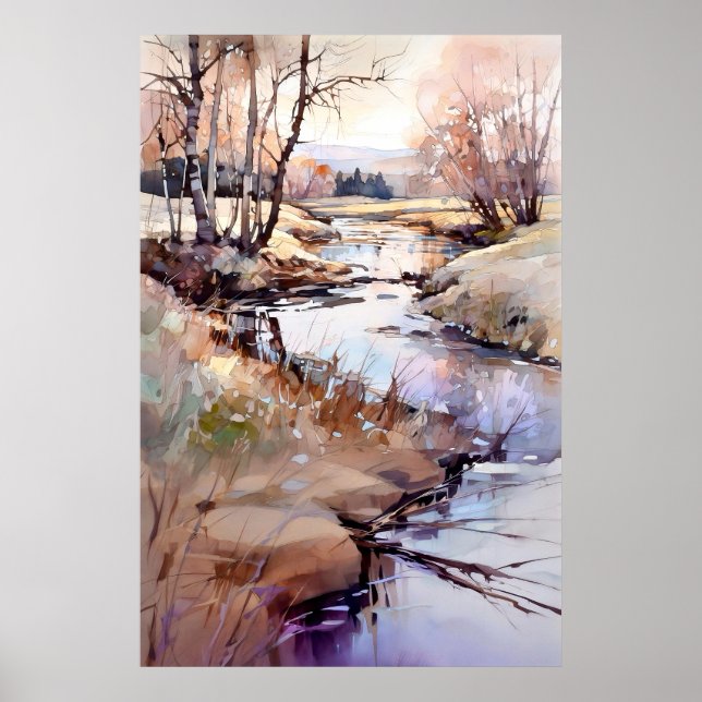 Country Landscape Watercolor Painting Poster (Front)