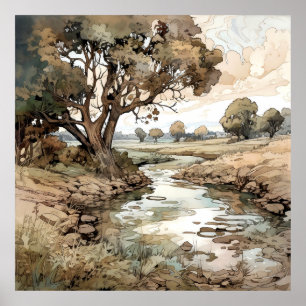 Country Landscape Watercolor  Poster