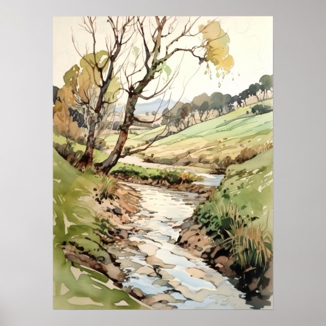 Country Landscape Watercolor  Poster (Front)