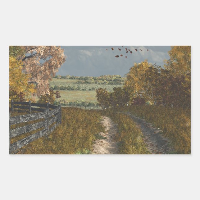 Country Lane in Fall Rectangular Sticker (Front)