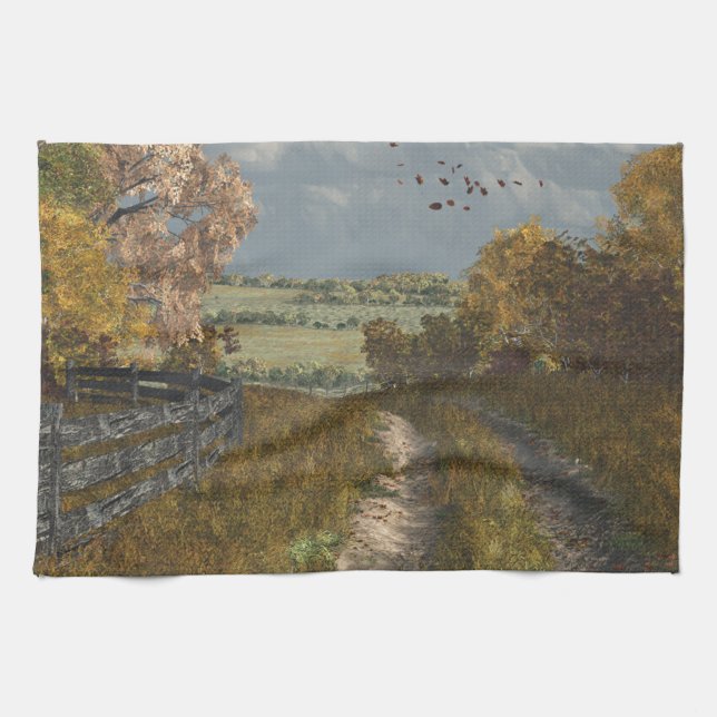 Country Lane in Fall Tea Towel (Horizontal)