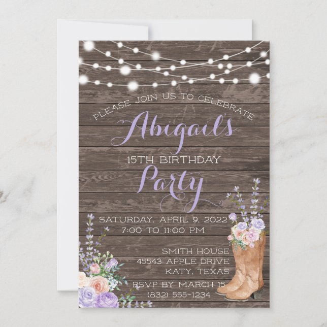 Country Lavendar Flowers Lilac Wood Invitation (Front)