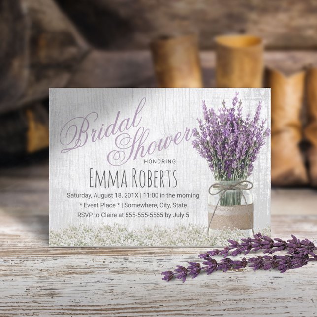 Country Lavender Floral Mason Jar Bridal Shower Invitation (Creator Uploaded)
