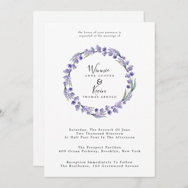 Country Lavender Wreath Wedding Invitation (Front/Back)