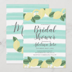 Country Lemon Boho Watercolor Stripe Bridal Shower Invitation