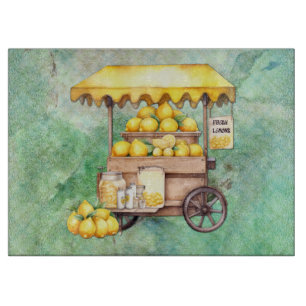 Country Lemon Cart Watercolor Cutting Board