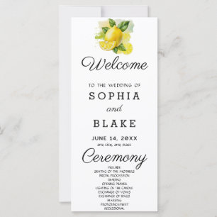 Country Lemon Greenery White Wedding Program