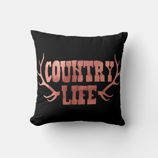 Country Life Antlers Peach Rose Gold Glam Cushion (Front)