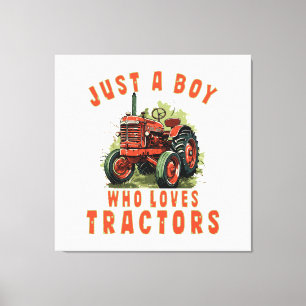 Country Life Boy who loves tractors Canvas Print