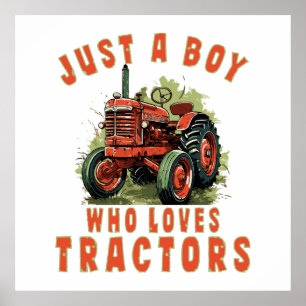 Country Life Boy who loves tractors Poster