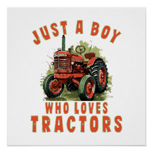 Country Life Boy who loves tractors Poster