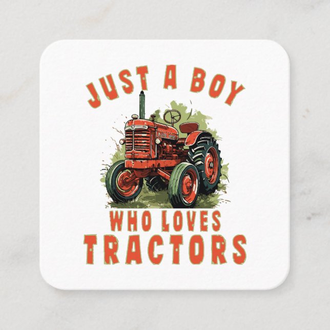 Country Life Boy who loves tractors Square Business Card (Front)