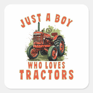 Country Life Boy who loves tractors Square Sticker