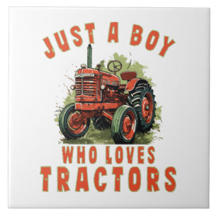 Country Life Boy who loves tractors Tile