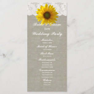 Country Linen Sunflower Lace Wedding Program Programme