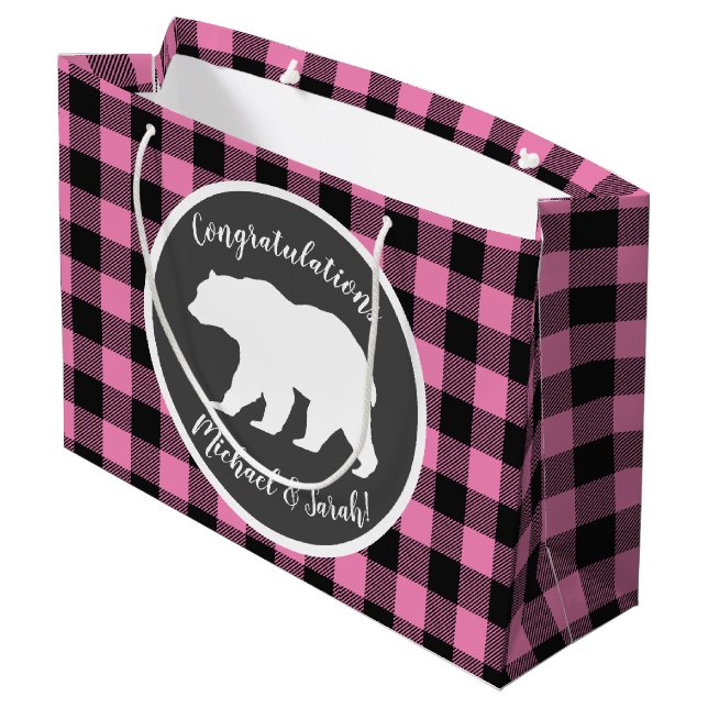 Country Mama Bear Baby Shower Girl Pink Large Gift Bag (Back Angled)