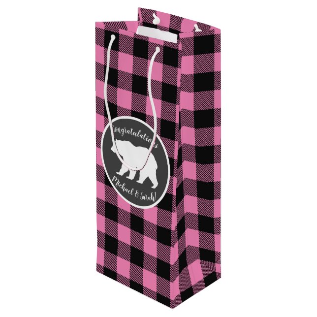 Country Mama Bear Baby Shower Girl Pink Wine Gift Bag (Back Angled)