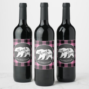 Country Mama Bear Baby Shower Girl Pink Wine Label