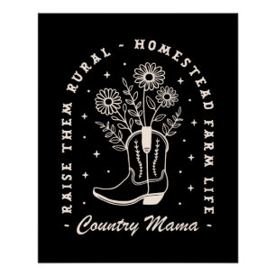Country mama mum cowgirl western quotes black poster