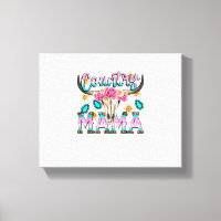 Country Mama Retro Groovy Cow Skull Country Rodeo 