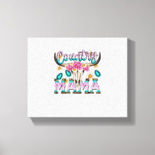Country Mama Retro Groovy Cow Skull Country Rodeo Canvas Print
