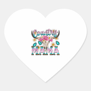 Country Mama Retro Groovy Cow Skull Country Rodeo  Heart Sticker
