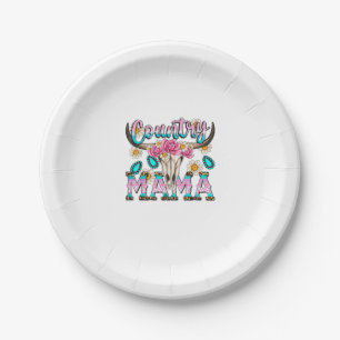 Country Mama Retro Groovy Cow Skull Country Rodeo Paper Plate