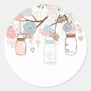Country Mason Jar Baby Stickers Blue and Pink