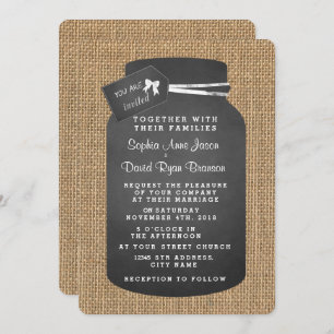 Country Mason Jar Burlap Wedding Invitations
