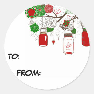 Country Mason Jar Christmas Gift Tag Sticker