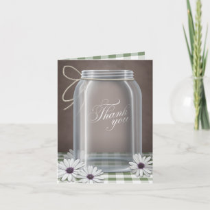 Country Mason Jar Daisy Green Thank You cards