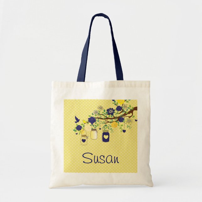 Country Mason Jar Navy Blue and Yellow Tote (Front)