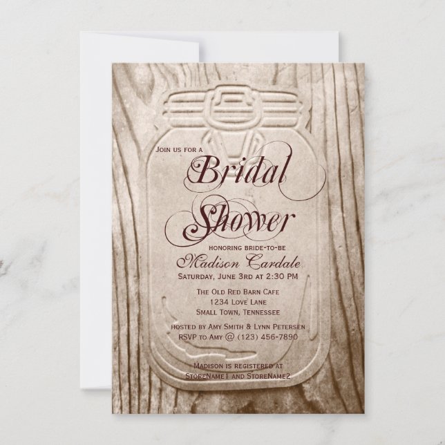 Country Mason Jar Rustic Bridal Shower Invitations (Front)