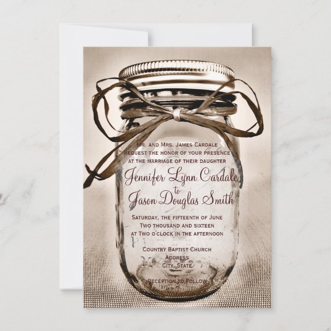 Country Mason Jar Rustic Wedding Invitations (Front)