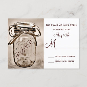 Country Mason Jar Rustic Wedding RSVP Cards